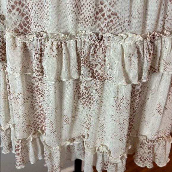 Altar'd State Cream and Brown A-Line Skirt ruffles stretch waist cottagecore L - Picture 3 of 6